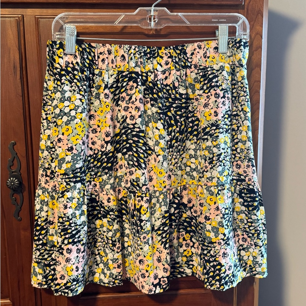 LOFT A-Line Skirt - Pink, Yellow, Black Floral